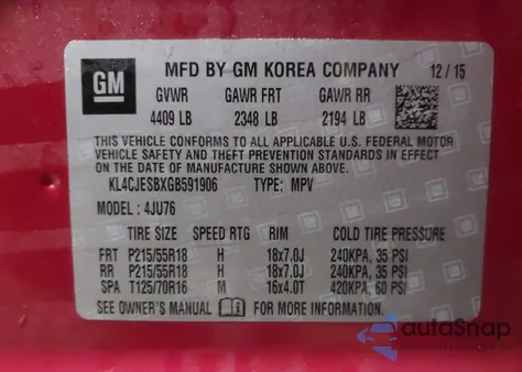 2016 Buick Encore z USA, uszkodzony, nr VIN KL4CJESBXGB591906